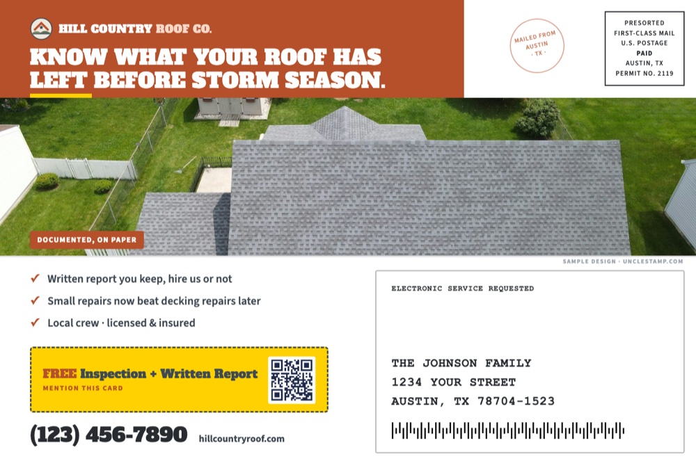 back of roof age inspection postcard